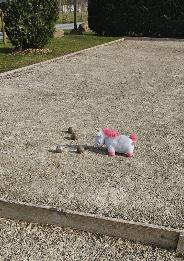 Licorne joue à la pétanque